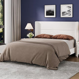 Garvee Full Size Bed Frame with Wingback Headboard Velvet Upholstered Platform Bedframe White 8'' Storage Space - White