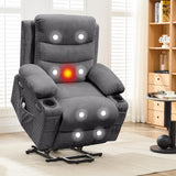 Garvee Compact Power Lift Recliner with Massage & Heat, Small-Space Sofa for Elderly, RV, Living Room, Corduroy Grey, 135° Recline, 2 Cup Holders & Side Pockets - Corduroy | Gray