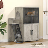 Garvee Modern Villa Cat Litter Box Enclosure with Platform, Double Layer, MDF Panel, Ladder, Hidden Washroom, 33.5"L x 17.9"W x 41.9"H, Grey, Indoor Use - Wax Wood Color