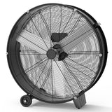 Garvee 30 In Industrial Drum Fan, Heavy Duty Metal Air Circulator With Caster Handle For Patios, Warehouses, Commercial, Factories, Workshops, Black