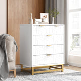 Garvee White 5 Drawer Dresser for Bedroom, Chest of Drawers with Metal Base, Modern Dresser Chest Cabinet Organizer, Large Dresser for Living Room, Hallway, Closet