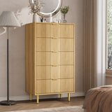 Garvee Fluted Dresser with 5 Drawers for Bedroom, 44.25" Tall, Natural Oak, Modern Metal Handles, Wooden Storage Organizer for Living Room and Hallway - Natural Oak
