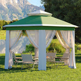 Garvee 13x13 ft Pop Up Gazebo Screen Tent With Mosquito Netting Outdoor Canopy Hexagonal Sun Shelter Green Beige - Green+Beige