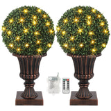 Garvee 16” Artificial Plant Topiary Ball, Pre-Lit Artificial Topiary Plant With Lights, Timer and Remote Control, Artificial Outdoor Porch Trees With Red Urn Base for Outdoor Indoor，RED - Red