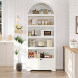 Garvee 72" Tall Arched Bookcase with Drawers, 5-Tier Kitchen Storage Cabinet, Wooden Pantry for Dining Room, Kitchen and Living Room, White - White
