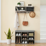 Garvee Entryway Shoe Bench with Coat Rack, Cushioned Storage Seat, Shoe Rack Bench for Front Door Entrance, Hall Tree with Hooks, Blackboard & Extra Storage, Wood, Black