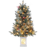 Garvee 3ft Prelit Artificial Christmas Tree with Snowflake Light Box Base, 78 Warm Lights & Red Berry for Front Door, Porch, Entryway, Fireside Christmas Decoration, Set of 1 - Snowflake Base - 1 Pack