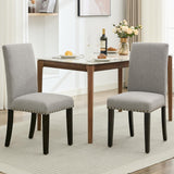 Garvee Dining Chairs Set of 2 Fabric Upholstered Kitchen Chairs with Curved Backrest, Hardwood Legs, 265lbs Capacity, Easy Clean Fabric, Neutral Linen - Grey Nailhead
