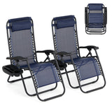 Garvee Outdoor Reclining Lounge Chair Set of 2 with Cup Holder & Padded Headrest, Adjustable Patio Folding Chairs for Pool, Backyard, Beach, Blue - Blue