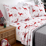 Garvee Christmas Bed Sheets King Soft Brushed Microfiber 16-Inch Deep Pocket Red Reindeer Winter Holiday