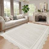 Garvee Scalloped Modern Abstract Area Rug 8x10 Beige Washable Non-Slip Soft Carpet for Living Room Bedroom Dining Room Home Office - Beige