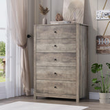 Garvee 5 Drawer Dresser Wood Storage Chest for Bedroom Living Room Hallway Entryway Gray - Gray