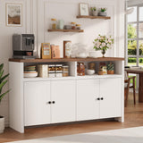 Garvee Buffet Sideboard with Storage, 4 Doors & Adjustable Shelves, 55'' Large Farmhouse Kitchen Cabinet, White - White