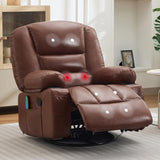 Garvee 360° Swivel Rocker Chair with Cup Holders & Side Pocket, Wide Recliner Chair with Heat and Vibration Massage, PU Leather Manual Recliner Lazy Boy Chair for Adults, Brown - Pu/Brown