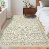 Garvee Vintage Bird Washable Rug 5x7 Area Rugs Floral Nursery Non Slip Low Pile Soft Beige - Bird|Beige