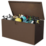 Garvee 150 Gal Large Resin Deck Box Waterproof Outdoor Storage Bin Lockable Brown 56.3x28.3x28.1 Inches - Brown