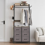 Garvee Heavy Duty Clothes Rack With 6 Removable Drawers, 4 Hooks, Shelves For Hanging Clothes, 75.2 in H, Grey