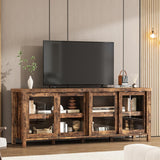 Garvee TV Stand for 65 Inch with Storage Cabinet and 4 Sliding Glass Doors, Mid Century Modern Media Console, Retro Brown - Retro Brown