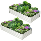 Garvee 2 Pcs 4.5x2x1ft Galvanized Raised Garden Bed, Metal Planter Box for Vegetables, Flowers, Fruits, White with Rubber Edge for Outdoor Use - Beige