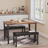 Garvee Dining Table Set for 4 with 2 Upholstered Benches, Space-Saving Kitchen and Dining Room Furniture, Retro Style, Small Spaces, Black