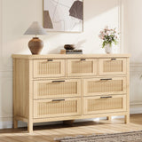 Garvee Fluted 7 Drawer Dresser for Bedroom, Wooden Mid Century Modern Chest, Clothes Storage Cabinet, 47.4'' Wide, Natural - Natural Oak