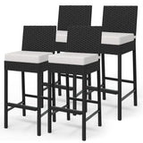 Garvee Wicker Woven Outdoor Bar Stools Set of 4, Rattan Patio Bar Chairs Armless, Outdoor Bar Height Chair with Soft Seat Cushion, 28 Inch, Black - Beige