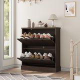 Garvee Shoe Cabinet with 2 Flip Drawers, Adjustable Shelf, Freestanding Shoe Storage for Entryway, Hallway, Living Room, Walnut, 31.5"L x 10"W x 35.6"H - Walnut