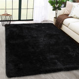 Garvee Fluffy & Sheepskin Black 5x8 Plush Shag Rug, Soft Fuzzy Non-Slip for Bedroom Nursery Kids Playroom Dining Decor - Black