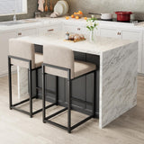 Garvee Bar Stools Set of 2, Modern Counter Height Bar Stools with Back and Footrest, Beige, 24-Inch, Faux Leather Upholstered for Kitchen Island Dining Room Bar - Beige