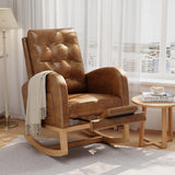 Garvee Comfortable Nursery Glider Rocking Chair PU Leather Upholstery Sturdy Wooden Legs High Backrest Living Room Bedroom Orange - With Footrest
