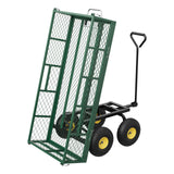 Garvee 900 LBS Garden Dump Cart with Removable Sidewalls Heavy Duty Steel Yard Cart Utility Wheelbarrow 10-Inch Tires Black - Green