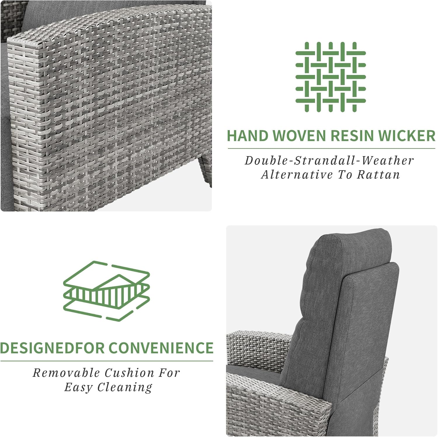 Garvee Wicker Reclining Patio Chair with Adjustable Back and Footrest, Outdoor Recliner Chair for Garden, 150° Lay Flat, Removable Cushion, Grey