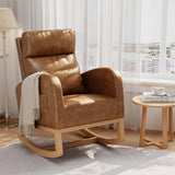 Garvee PU Leather Rocking Chair Modern Nursery Glider Chair with Side Pockets Brown 26.6x29.1x39.8"