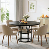 Garvee Round Dining Table for 4-6 with Storage Shelf, Sturdy Metal Frame, 47-Inch Circle, Black, Modern Kitchen & Living Room Table - Black