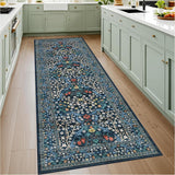Garvee Kitchen 2x6 Runner Rug Floral Washable Non Slip Stain Resistant Boho Soft Botanical Carpet Dark Blue - B.Blue