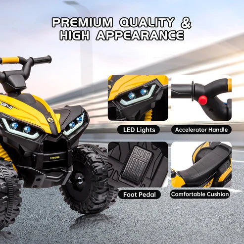 Garvee Ride - P Series: 12V Kids Quad ATV 4 Wheeler with Music, LED Lights for Boys & Girls - Yellow