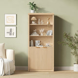 Garvee Tall Book Shelf And Bookcase Wooden With Doors 5-Shelf Adjustable Storage Cabinet Natural Oak For Home Office Living Room - Oak
