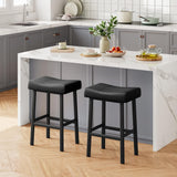 Garvee 29 Inch Backless Saddle Barstools Set of 2, Counter Height Upholstered Padded Barstools with Curved Surface, Metal Leg and Footrest, for Kitchen Counter, Home Bar (Black, 29 inch-Set of 2)