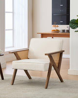 Garvee Linen Accent Chairs Mid-Century Modern Armchair with Wood Legs for Living Room Bedroom Waiting Room Beige - Beige