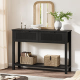 Garvee Fluted Entryway Table with 2 Drawers, Wooden Sofa Table for Living Room, Foyer, Hallway - Black, 43.3in x 11.8in x 31.4in - Black