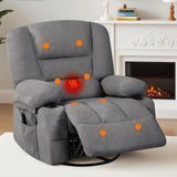 Garvee 360° Swivel Recliner Chair with Vibration Massage & Heating, Plush Chenille, Storage Armrest, Cup Holder, Grey, Living Room, Bedroom, Home Theater