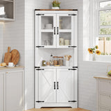 Garvee Tall Corner Cabinet With Glass Door & Adjustable Shelves For Living Room Kitchen Bathroom White Space-Saving
