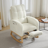 Garvee Nursery Rocking Chair Teddy Upholstered Glider Rocker with Side Pocket & Footrest High Back Nursing Chair Wood Legs Modern Accent Armchair Beige