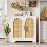 Garvee Sideboard Buffet Cabinet With 2 Rattan Doors Modern Console Table For Living Room Kitchen Hallway Dining Room Entryway White 15.6x29.8x31.5 Inches - White