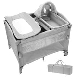 Garvee 4-In-1 Pack and Play Bedside Sleeper with Bassinet, Diaper Changer & Hanging, Portable Crib Nursery Center for Newborns to Toddlers, Grey