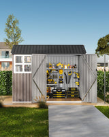 Garvee 6x8 Ft Outdoor Storage Shed Metal Garden Tool Shed Backyard Patio Lawn Brown Durable Rust-Resistant - Brown