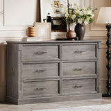 Garvee Farmhouse 6 Drawers Dresser, Rustic Wood Closet Organizer, 47 in Long, Wash Grey for Bedroom Living Room Entryway