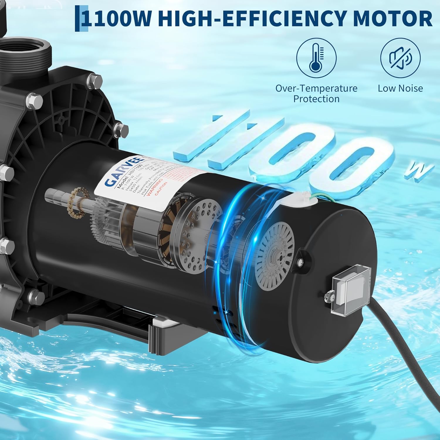 Garvee 1.5HP Pool Pump 1100W, 220V Swimming Pool Pump for Above Ground & Inground Pools, High Flow Copper Motor, Durable Thermoplastic Body with Strainer Basket