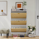 Garvee Wood Color Shoe Cabinet Slim 3-Drawer Adjustable Hidden Entryway Rack Modern Design for Hallway Bedroom Closet