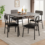 Garvee Dining Table Set for 4 with Storage Rack, Upholstered Chairs, Wood Tabletop, Metal Frame, Small Space, Gray - Gray